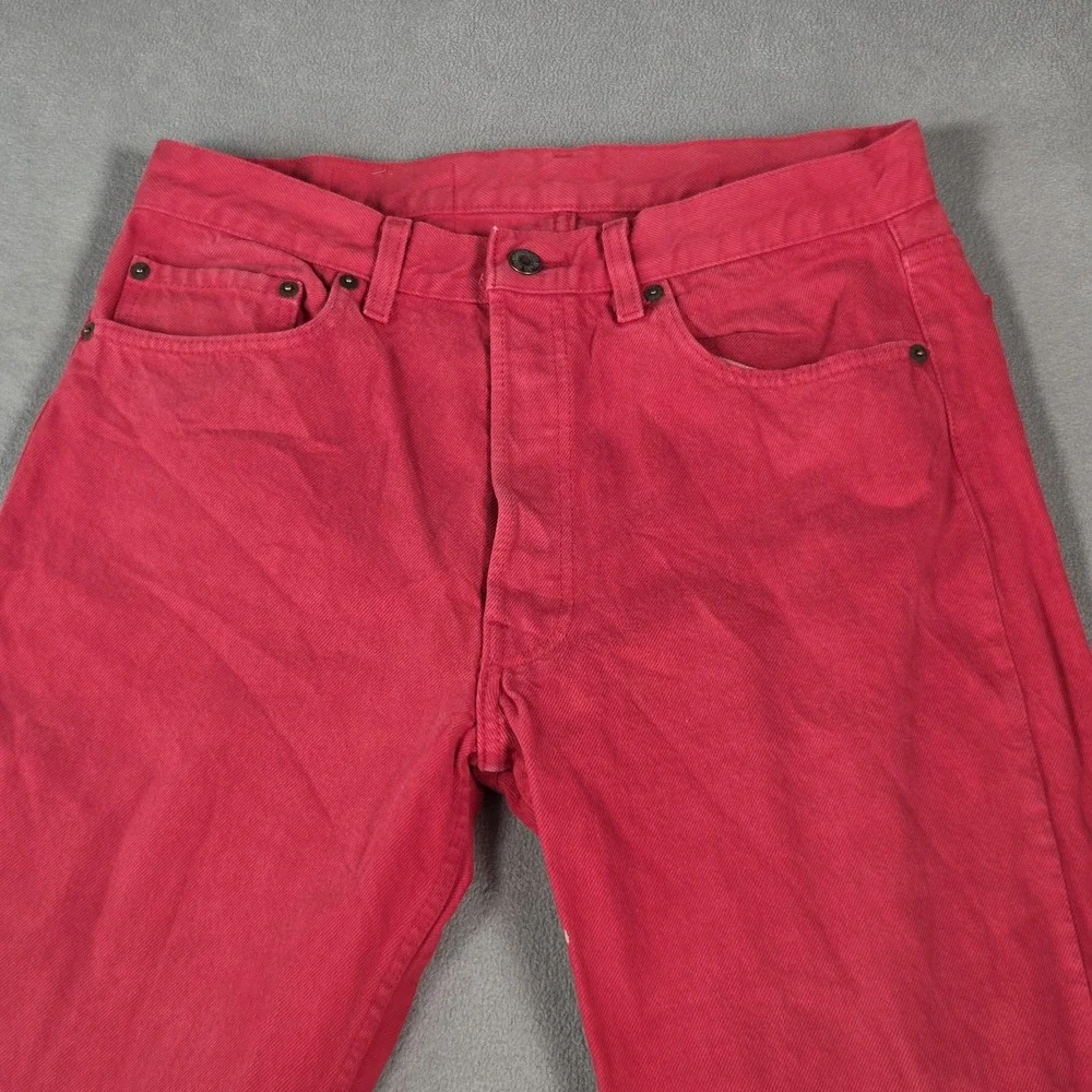 Vintage Levis 501 Jeans Mens Red Button Fly Made USA Straight Leg 90s Fits 28x30